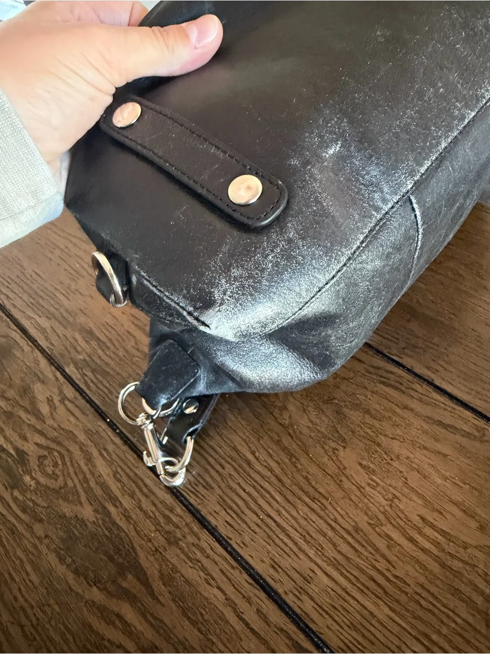 Coach Poppy Y2K Black Distressed Boston Satchel Double One-Shoulder Bag Silver